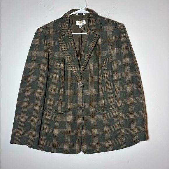 Talbots Jackets & Blazers - Talbots Brown Plaid Wool Two Button preppy Blazer jacket Career Classic size 12W